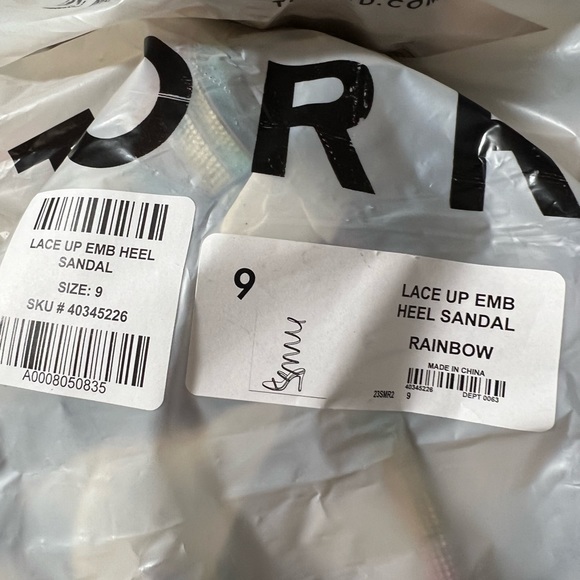 Torrid Lace Up Embroidered Heel Sandal rainbow sparkle rhinestone lace up - Picture 10 of 16